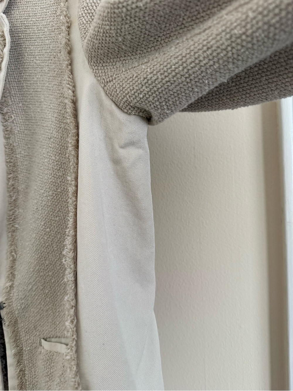 Vince Cream Bouclé Frayed-Edge Blazer Large / Fringed Twill Paneled Tweed Jacket - Picture 4 of 12